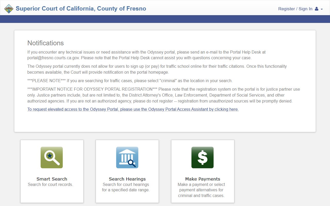 Fresno County public portal search page
