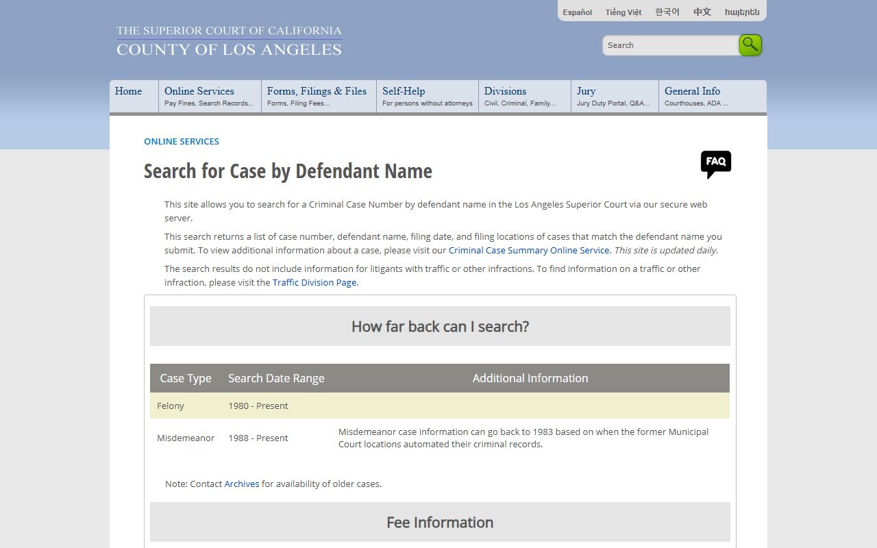 Los Angeles County criminal case index portal