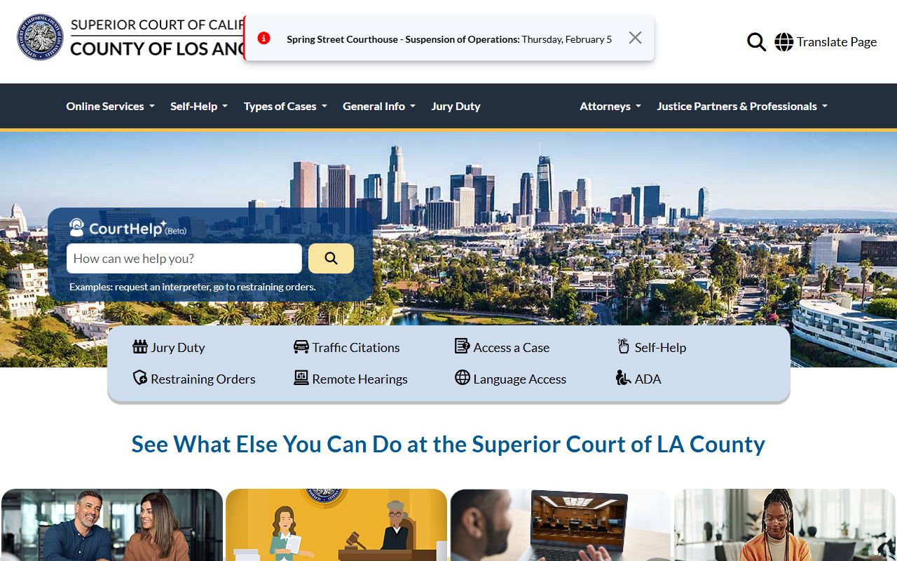 Los Angeles County Superior Court homepage