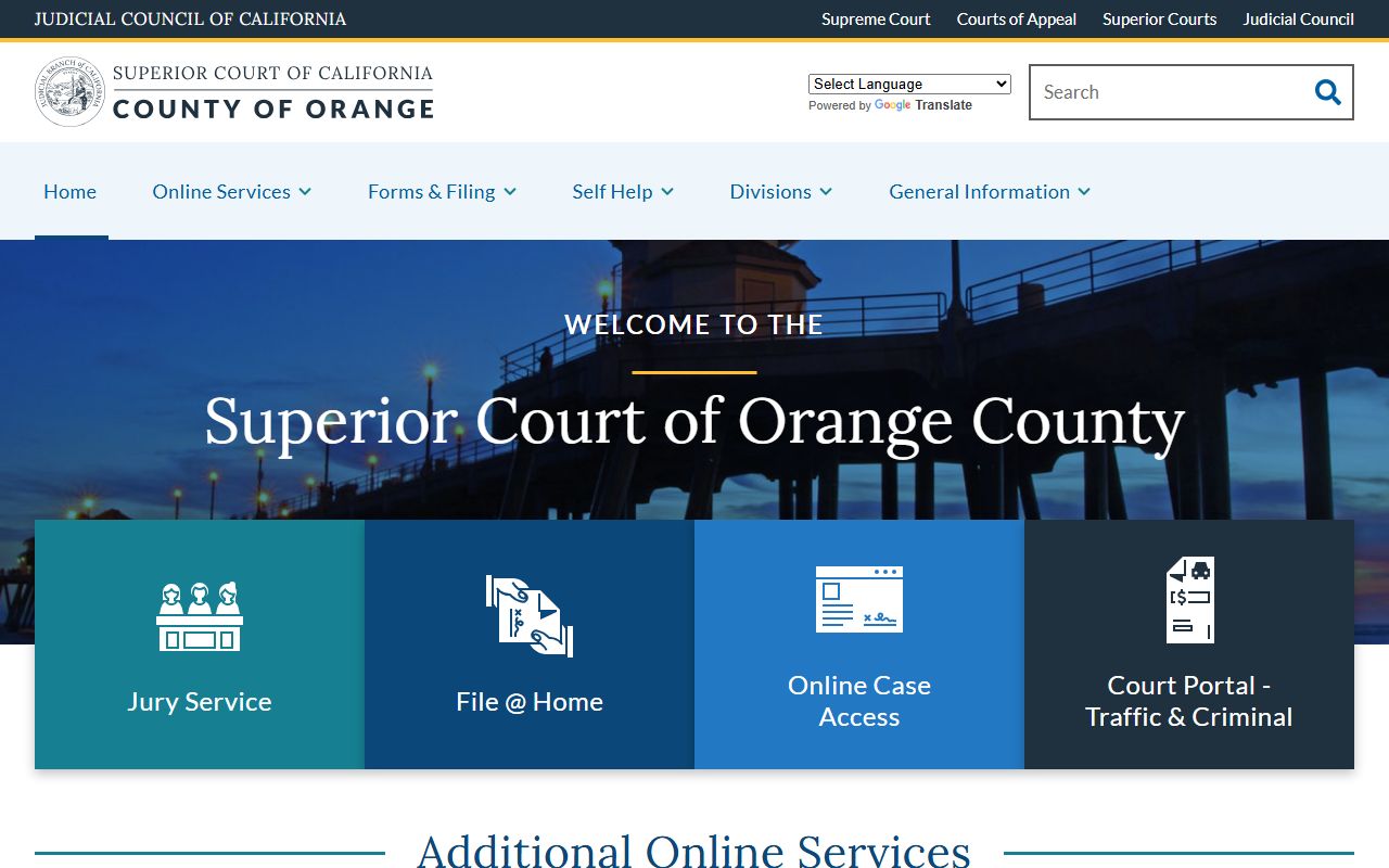 Orange County Superior Court homepage