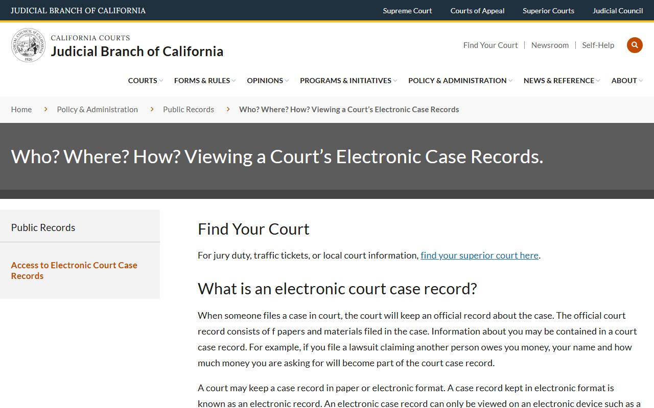 Electronic records access guide for California courts