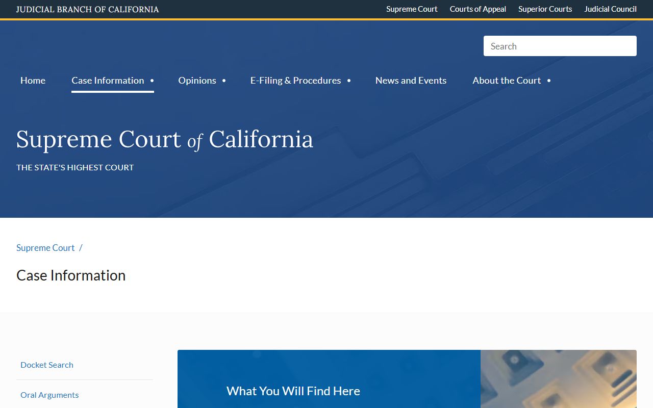 California Supreme Court case information portal